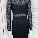 Bebe  Lace Overlay Bandeau‎ Pencil Dress Sheer Back Long Sleeve Black Medium Photo 0