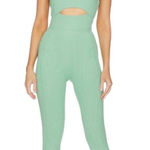 New Gigi C Krizia Sage Green Micro Rib Cutout Tied Jumpsuit Catsuit S Photo 0