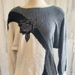 Vintage Floral Sweater beading‎ Ramie Cotton Silk medium 80s Knit 90s Gray Photo 0