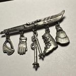 Signed JJ Skiing Charms Ski Mask, Skis, Gloves, Hat Brooch Pin Jonette Photo 0