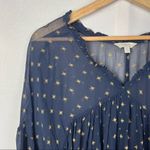 Lucky Brand  Blue & Gold Star Long Sleeve Chiffon Peasant Babydoll Top S Photo 3
