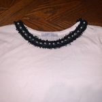 Zara Woman White Pearl Embellished Neckline Crew Neck T Shirt Top Small Photo 2