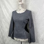 Donna Karan Wool Blend Ruffle Faux Leather Panels Size 4 Blouse Photo 3