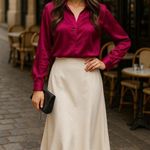 Vintage All Silk Blouse by Jonathan Logan 14 Magenta Long Sleeve 80s Retro Chic Purple Photo 0