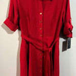 Sharagano  Pure Red Roll Tab Sleeve Self Tie Shirt Dress Size 4 NWT Photo 0