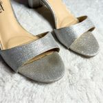 Badgley Mischka  Silver Glitter Rhinestone Embellished  Ankle Strap Block Heels Photo 2