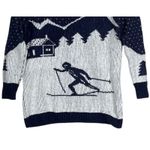 J.Crew Intarsia Novelty Ski Scene Wool Blend Crew Neck Sweater XS Navy Blue Photo 3