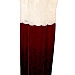 Belsoie Vintage off White Lace and burgundy Red Velvet Long Dress Sleeveless Size 10 Photo 3