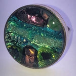 Vintage Adjustable 3D Green Blue Shimmer Glass Boho Ring Photo 0