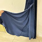 Neon Blonde Navy Blue Velvet Velour Maxi Criss Cross Open Back Dress Small Photo 5