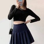 IZOD  Vintage Pleated Mini Tennis Skirt Golf Navy Blue High Waisted Zip Size 10 Photo 0