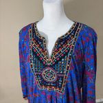Soft Surroundings  Womans L Blue Floral Paisley Embroidered Beaded Boho Tunic Top Photo 2