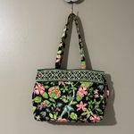 Vera Bradley  Black Tote with Pink and Green Floral Pattern Photo 1