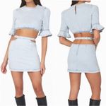 We Wore What NWT Denim Cut Out Mini Skirt Super Light Indigo Size S Photo 1