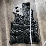 Disney Parks Faux Leather Minnie Embroidered Vest LOVE Sequins Black Grey XS Photo 2