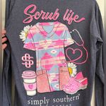Simply Southern NEW!  Scrub Life Nurse Long Sleeve Tee Blue Pink S Holiday Gift Photo 3