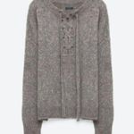 Zara Knit M Lace Up Wool Gray Sweater Size M Photo 1