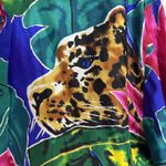 Vtg Adam Douglass Shirt ladies S Multicolor Silk Jaguar Animal Print 90s retro Blue Photo 3