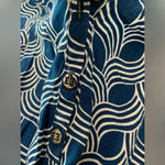 Escapada  Navy Blue and White Geometric Dress with Scrunch Waist Size Large‎ Photo 3