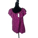 Loft Off The Shoulder Ruffle Top Purple Floral Linen Blend Size M BOHO Chic NEW Photo 3