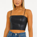 Alexander Wang  Black 100% Lambskin Leather Adjustable Strap Crop Top sz XS Photo 0