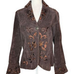 Coldwater Creek  Brown Leather Suede Jacket Large Embroidered Beaded Western Photo 0