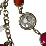 Vintage Multi Layered Gold Chain Statement Necklace Choker u Red Orange Clear Ge Photo 3