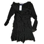 Tempo Paris NWT  L Silk Tiered Stretch Dress Black Long Sleeve Black Frayed Knit Photo 2