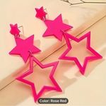 Rose Red Dangle Earrings Trendy Triple Star Design Photo 1