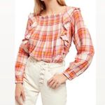 We The Free Free People Plaid Ruffle Top Long Sleeve Size L NWT $118.00 Photo 4
