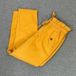 Loft High Rise Paper Bag Straight Leg Crop Pants Yellow Small Elastic Baggy Photo 4