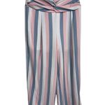 Colorful Striped Wide Leg Pants Knot Waist High Rise Resort Boho Style Women's L White Size L Photo 0