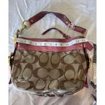 Coach Signature Canvas & Leather Shoulder Bag Brown Pink Photo 5