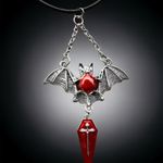 1pc Red Bat & Coffin Gothic‎ Bohemian Style Black Rope Necklace Silver Photo 4