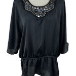 Elementz  Embellished Blouse Womens 3X Black Embellished Neckline Cold Shoulder‎ Photo 0
