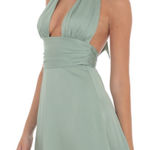 Lucy in the Sky  Satin Halter A-Line Dress in Sage Photo 0