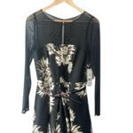 Eliza J Black Floral Midi Belted Fit & Flare Dress Sheer Sleeves Women's 8 NEW Photo 1
