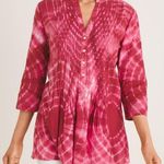 Chico's Tie-Dye Pintuck Peasant Blouse Pleated Button Front 3/4 Sleeve Top Photo 0
