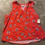 st. john's bay NWT  Tank Top Womens 2X Red Floral Split Neck Tunic Sleeveless Photo 0