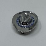 Silver Cowboy Cowgirl Hat Lapel Pin Brooch Blue Rhinestones Western Country Photo 6