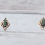 Vintage Stud Earrings Dainty Green & Gold Tone Diamond Shape Photo 0