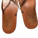 beek + montage Leather Flip Flops Gold Strap Studded Thong Sandals Size 8 Anthro Brown Photo 5