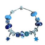 Bible Symbols Bracelet Star of‎ David Charms Beads Silver Tone Blue 8" Photo 0