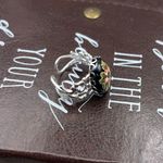 Vintage Floral Glass Cameo Ring | Adjustable Stainless Steel | Holiday Gift Black Photo 3