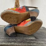 L’Artiste Leather Floral Print Patchwork Boho Platform Heel Sandal Shoes 37 6.5 Black Photo 4