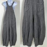 Kleen LagenLook Herringbone Wide Leg Barrel Linen Overalls Neutral Size Medium Gray Photo 3