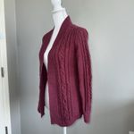 LL Bean Women's Open Front Cardigan Sweater Size S Maroon Chunky Cable Knit Red Photo 1