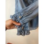 American Eagle  Woman’s Chambrey Lace Up Top Small Boho Preppy Photo 5