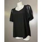 Love Scarlett Shirt Womens Small Black Mesh Puff Sleeve V Neck Blouse Top Photo 2