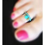 Boutique NEW Festival Handmade‎ 2Pc Turquoise Gold Beaded Stretch Toe Finger Rings Photo 1